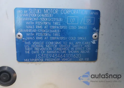 2006 Suzuki Grand Vitara Premium z USA, uszkodzony, nr VIN JS3TE943464101620